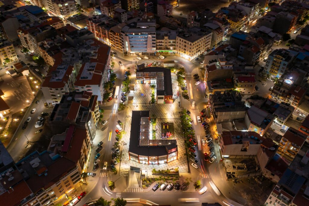 Night aerial view of Praça Center in Praia city in Santiago in Cape Verde Islands (Cabo Verde)